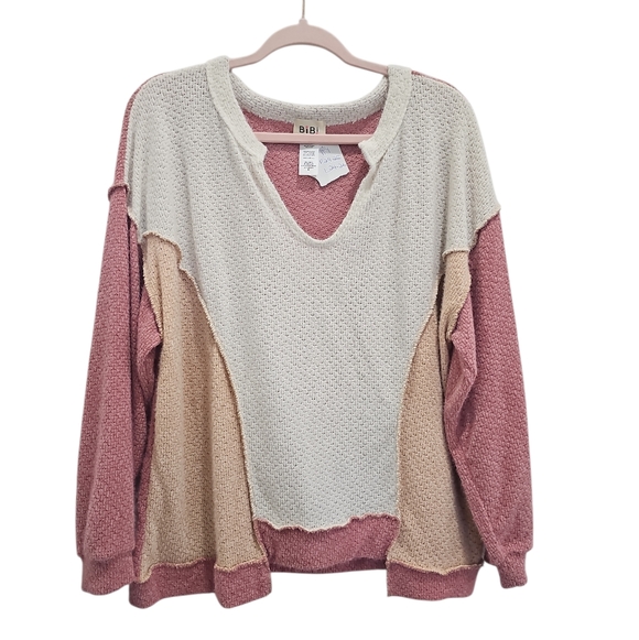 BiBi V-Neck Sweater Pink Size M Relaxed Fit - Picture 3 of 3